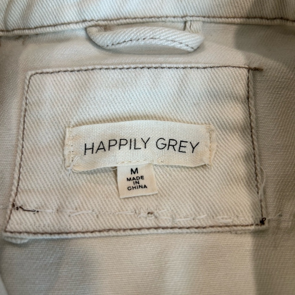 Upcycled Happily Grey Women’s Vest with Graphic Back Panel and Chain Accents - Picture 3 of 4